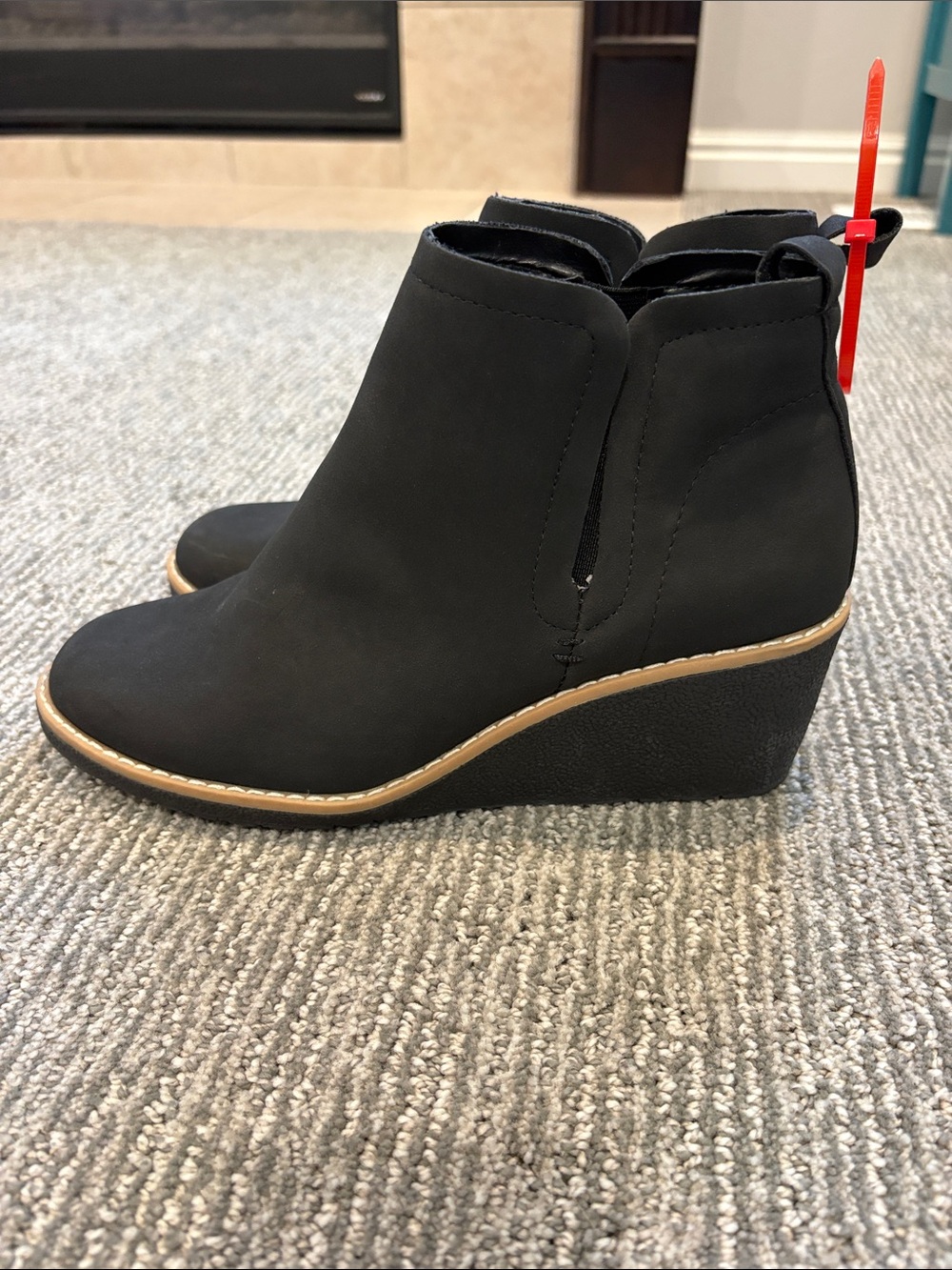 St. John's Bay Black Wedge Ankle Booties with Tan Trim/ Ready for Fall!